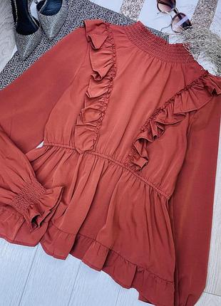 Літня блуза boohoo xxl теракотова блуза приталена блуза з рюшами блузка великого розміру