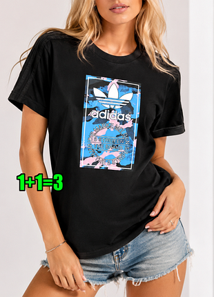 1+1=3 брендовая женская черная футболка хлопок adidas, размер 44 - 46