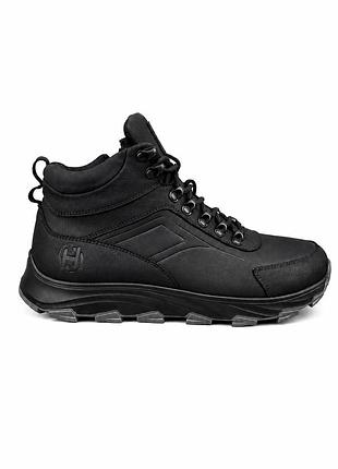 Чоловічі зимові шкіряні черевики кросівки hamma black exclusive