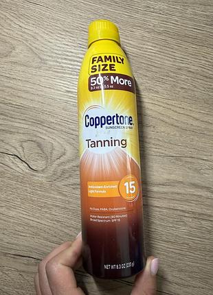 Солнцезащитный спрей для загара coppertone tanning spf 15, 235 г (новый, срок годности истек)