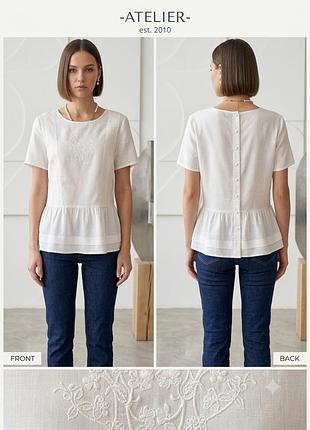 Ніжна бавовняна блуза з вишивкою та акцентною спинкою від лінійки atelier бренду h&m