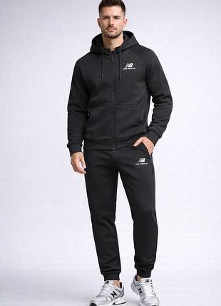 Спортивний костюм new balance чоловічий чорний 100% бавовна демісезонний,на осінь з капюшоном