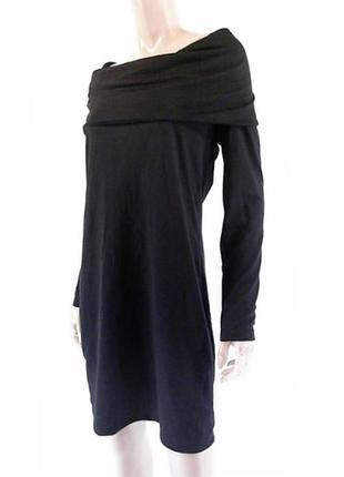 Черное платье прямого кроя средней длины с воротником-трансформером (сша)6 фото