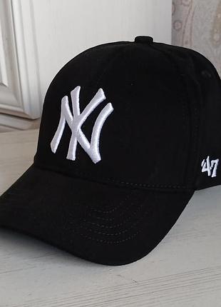 Кепка бейсболка new york yankees 47 brand с белой вышивкой мужская женская с вентиляцией логотип ny нью йорк белый черная