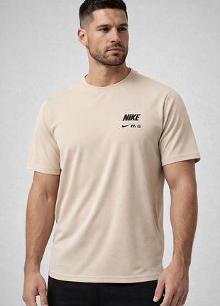 Футболка nike чоловіча dri-fit холодок stretch/стрейч ,бежевий,camel,літня спортивна premium