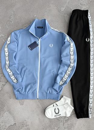 Костюм спортивний чоловічий fred perry blue! спортивный костюм мужской fp! костюм кофта голубая + черные штаны! материал двухнитка! размеры s-xxl!