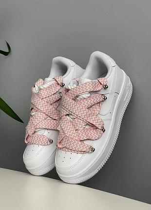 Женские кроссовки nike air force 1 low custom lanvin laces white multicolor
