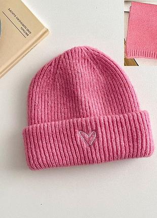 Дитячий комплект шарф+шапка fashion серце рожевий 48-52, рожевий 3361407