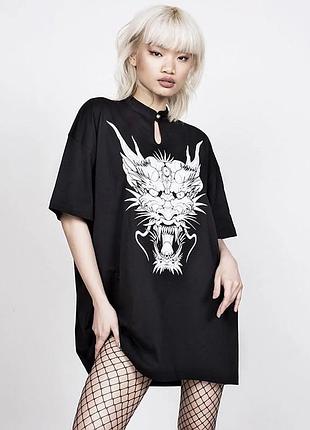 Стильна оверсайз-футболка з принтом дракона 🐉🖤