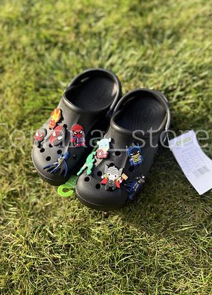 Crocs classic clog black крокси сабо чорні класичні для хлопчика марвел спайдермен бетмен c9 c10 c11 c12 c13 j1 j2 j3