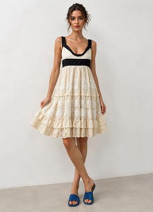 Сукня zara woman 100% шовк, кремова з вишивкою, розмір l