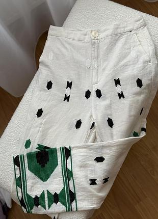 Штани з вишивкою льон котон zara