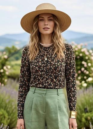 Жіноча блуза женская блузка чорна чёрная в цветы у квіти primark віскоза viscose купить размер с м купити розмір s m