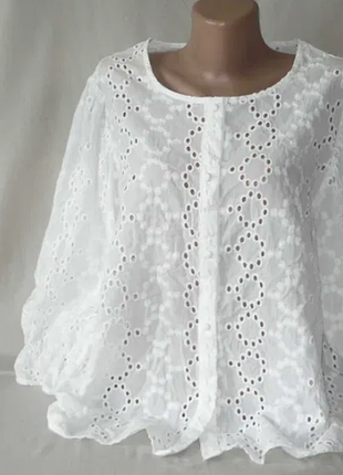 100% cotton прошва блуза вышивка ришелье широкие рукава большой размер