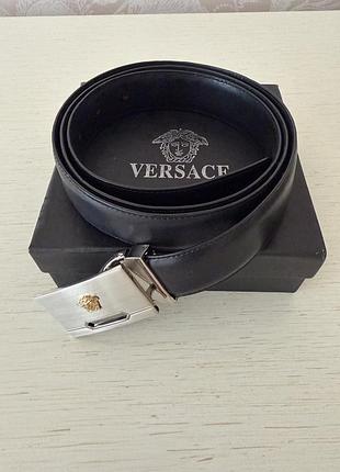 Чоловічий ремінь, чорна шкіра, versace, розмір 110