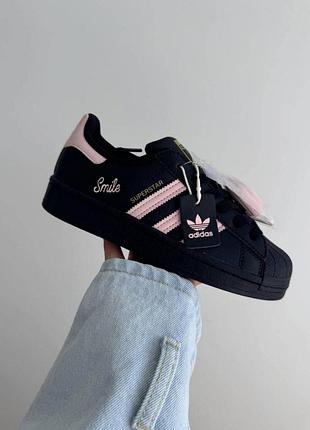 Кроссовки superstar black/pink “smile” premium весна/ лето/осень