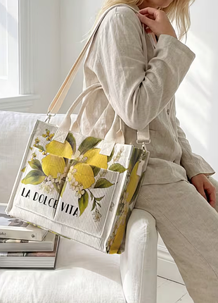 Вельветова багатокишенева сумка органайзер dolce vita лимонний  принт 🍋🍋🍋🍋🍋