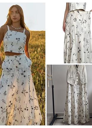 Спідничка міді zara льон і віскоза