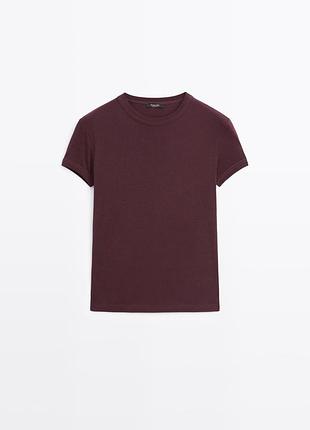 Жіноча бордова базова футболка massimo dutti (100% бавовна) у розмірі s