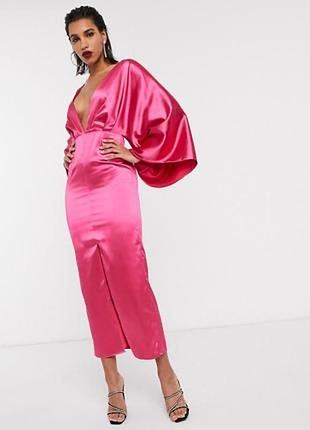 Сукня міді asos колір рожевий тканина атлас