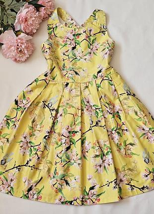 Шикарное пышное платье-сарафан в принт сакура и птички, marks &amp; spencer, 9-10роков