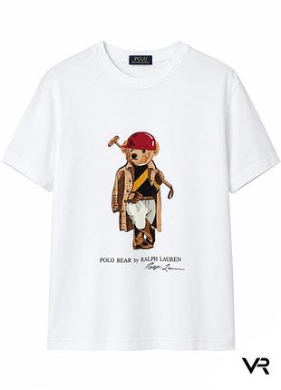 Футболка polo ralph lauren white premium з принтом ведмедика