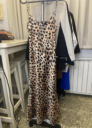 Леопардова сукня-міді zara (l/40) на бретельках, сатинова сукня з відкритою спинкою