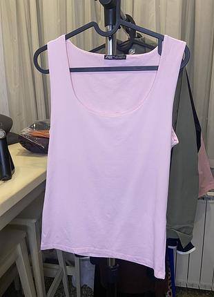 Рожева еластична майка zara, розмір l, ніжно-рожева базова майка на широких бретелях