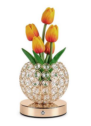 Настольная лампа led светильник ночник lesko tulips crystal sjp0723002 yellow в виде букета тюльпанов 5шт