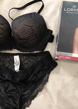 Новий комплект білизни lormar reb 10035 push up plunge 75b / m (чорний)