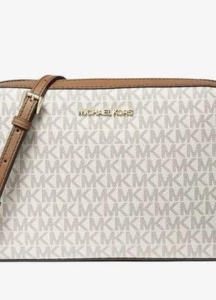 Нова, оригінальна жіноча сумка michael kors jet set large printed logo crossbody bag vanilla