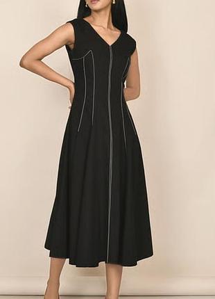 Чорна жіноча сукня міді бренд asos з контрастними швами та v-подібним вирізом розмір s