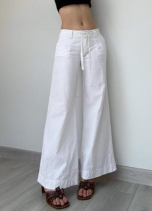 Брюки белые штаны 34 36 лён хлопок на завязках кюлоты клёш широкие wide leg свободные низкая талия посадка винтаж vintage y2k topshop