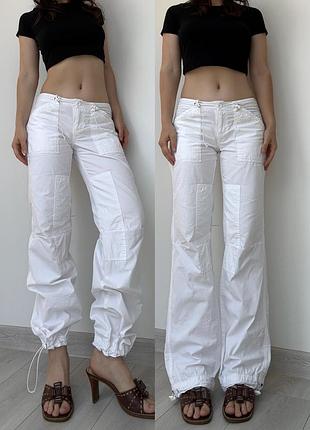 Брюки штаны белые хлопок 36 38 s m низкая талия посадка клёш flared bootcut джоггеры винтаж vintage y2k