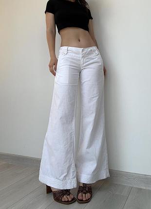 Брюки штаны белые лён хлопок кюлоты широкие свободные wide leg vintage y2k винтаж низкая талия посадка 36 s