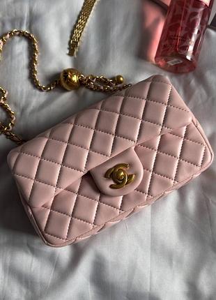 Женская сумка премиум classic 1.55 small single flap in pink/gold vip cha