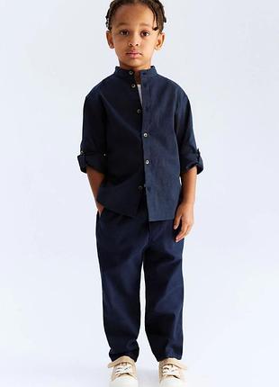 2-3 роки 98 см h&m нова фірмова сорочка з лляної суміші комір стійка підворот рукава льон