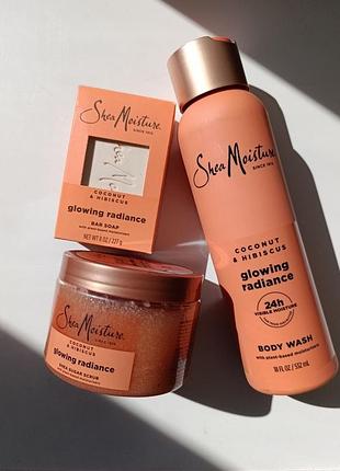 Sheamoisture coconut & hibiscus кускове мило + скраб + гель для душу