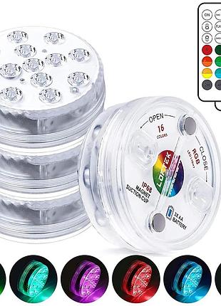 Rgb led підводні світильники 4 шт з пультами, ip68, 16 кольорів