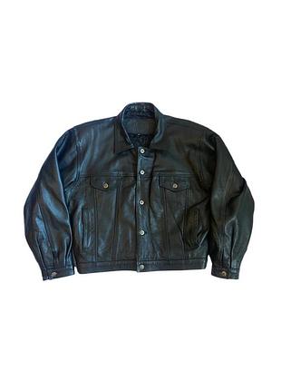 Укорочений шкіряний бомбер trucker leather aviator usa army dallas texas vintage retro 80-90s авіатор америка вінтаж