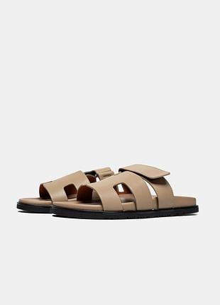 Шлепанцы hermes chepre beige lethet
