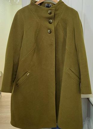 Пальто оливковое, кашемир, шерсть, 54-58.  2xl-5xl