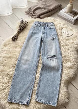 Прямі широкі рвані жіночі джинси щільні wide ultra migh waist & denim