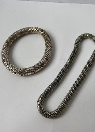 2 браслета, на руку и на ногу, итальянская сетка, плетение. под серебро.