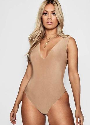 Коричневе боді stradivarius з глибоким v-подібним вирізом