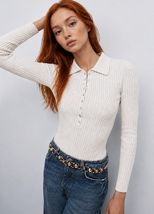 Лонгслив с воротничком на кнопках zara
