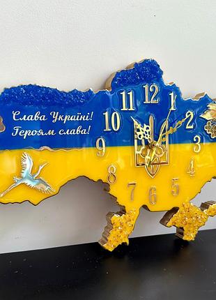 Годинник настінний з епоксидної смоли "карта україни" 90x60 см