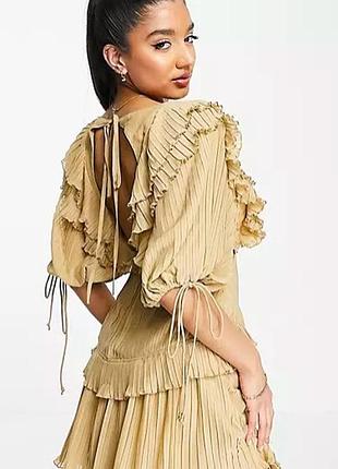 Бежева мінісукня asos design плісе з рюшами та зав’язками m