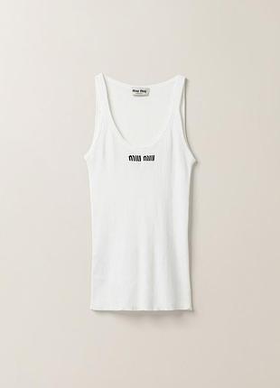 Жіноча майка в рубчик з вишитим лого logo slim tank top білий