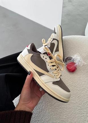 😍 кросівки жіночі nike air jordan 1 low x travis scott beige/gray